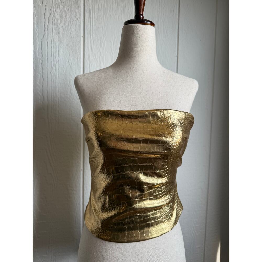 NWT Cultnaked Killa Bandeau in Gold Croc, Small $230 - Picture 4 of 8